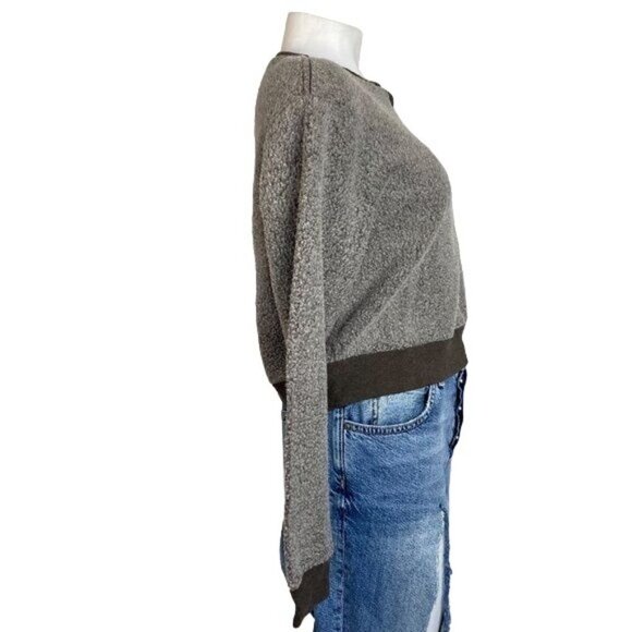 GoodLife Grey Crop Sherpa Sweatshirt Reversible Made in the USA Sweatshirt - Picture 6 of 12